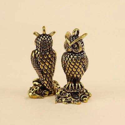 Retro Copper Animal Tea Pet Retro Brass Owl Ornaments Miniature Statues Desktop Decorations Decoration Crafts Keychain Pendant