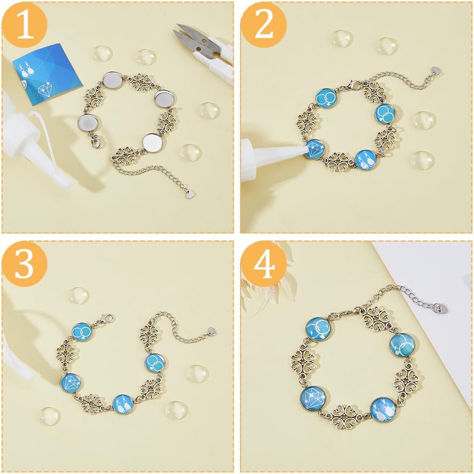 DICOSMETIC 10Pcs Cabochon Bracelet Settings Stainless Steel Bracelet Blanks Cabochon with Glass Cabochons Link Bracelet Blanks for Jewelry Making,