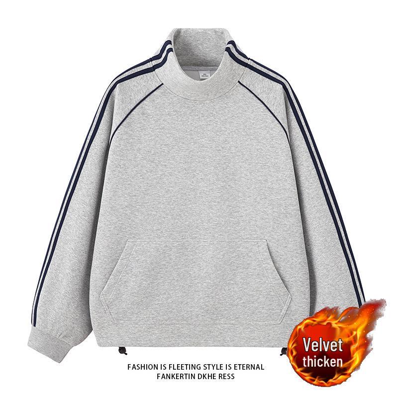 NASA Men's Trendy Long Sleeve Spring/Autumn Hoodie - Plus Size Heavyweight T-Shirt with Velvet, Solid Color, Loose Slit Design.