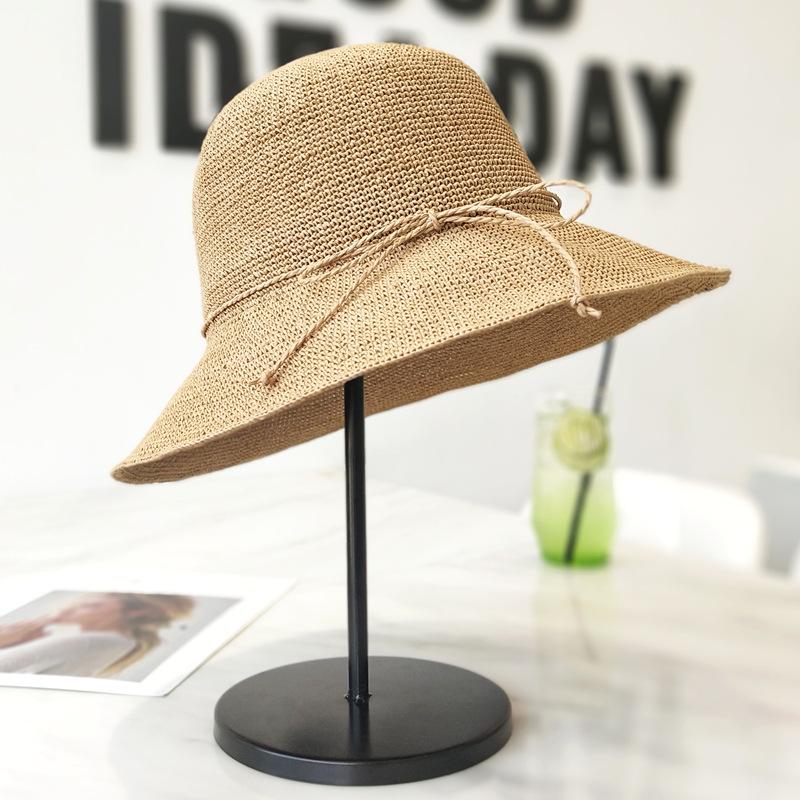 Women Fashion Summer Crochet Straw Cap Sun Protection Raffia Wide Brim Foldable Straw Hats