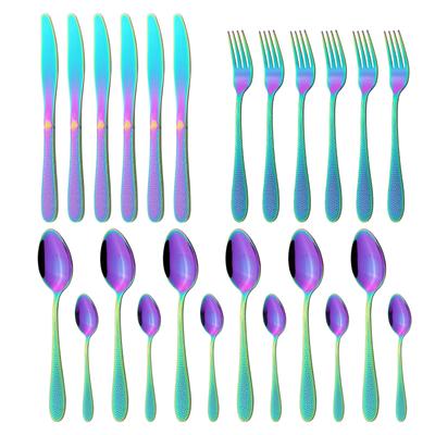 Western Colorful Flatware Cutlery Set 6 Set Knives Fork Spoon Tableware Stainless Steel Dinnerware Kitchen Party Silverware Set