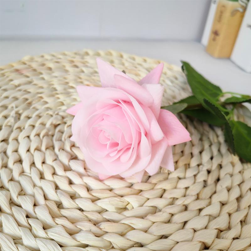Single Branch Simulated Rose, Glued Moisturizing Rose Curled Edge Rose Simulated Bouquet Home Decoration