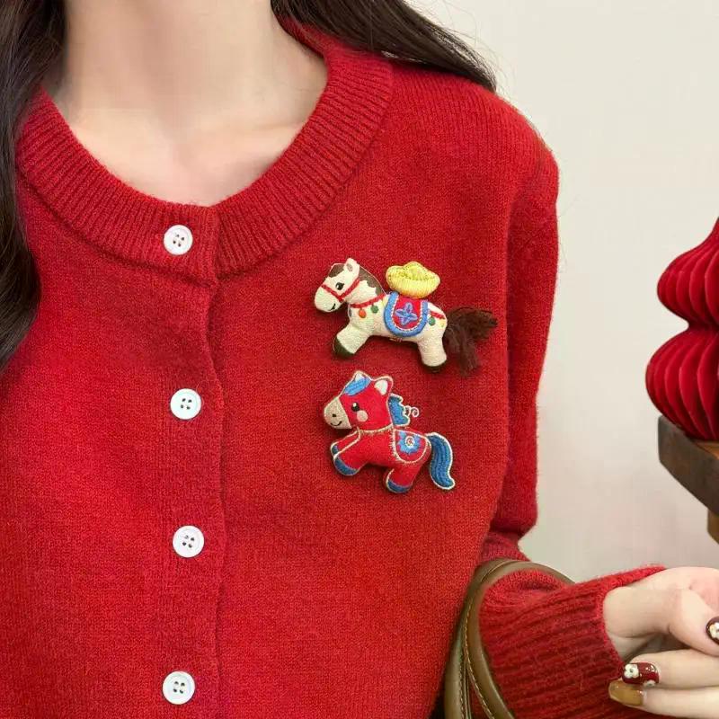 1Pcs Coat & Scarf Accessory Zodiac Year Charming Fabric Pony Brooch For Women Pin Corsage Pin Neck Pin