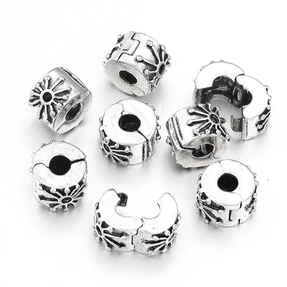 5pcs Positioning Buckle Multiple Styles Ancient Silver Fixed Clip Big Hole Spacer Beads For Jewelry Making DIY Bracelet Necklace