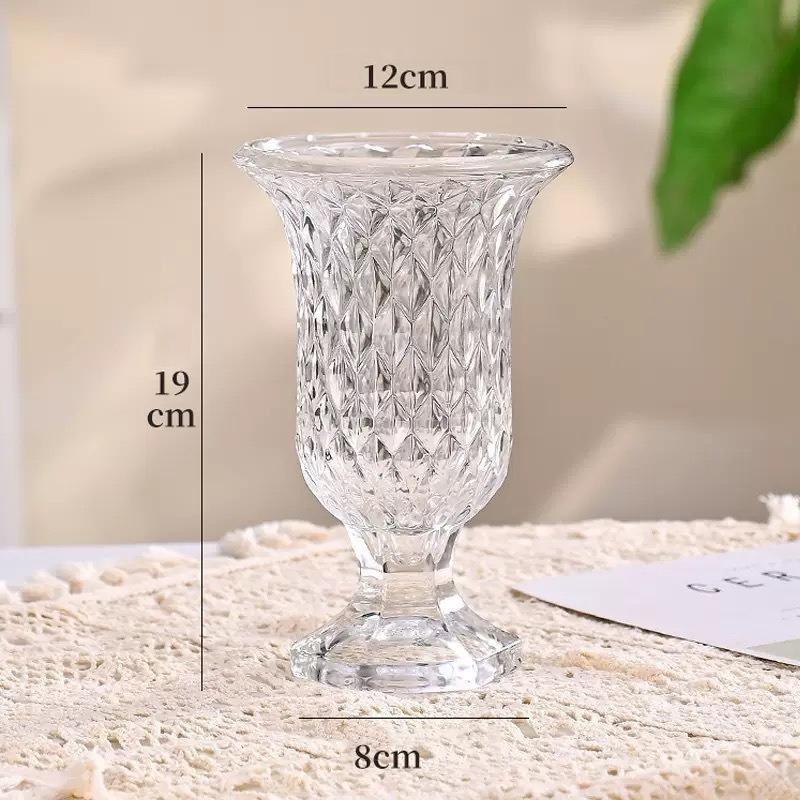 Classic Embossed Clear Glass Vase Durable Scratch-Proof Flower Vessel for Rustic Farmhouse Kitchen Decor