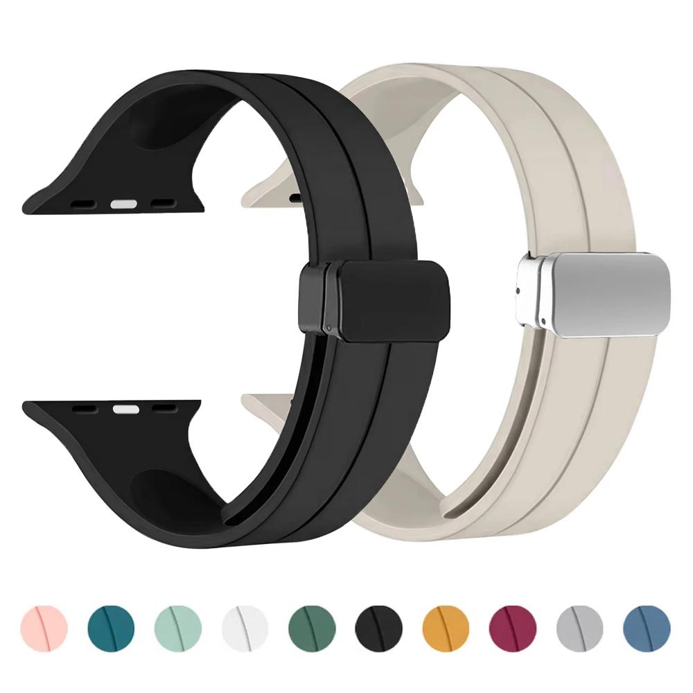 Silicone Strap For Apple watch 11 Band 46mm 45mm 44mm 41mm 49mm 42mm Magnetic Bracelet correa iWatch Series 9 8 10 7 SE 6 Ultra
