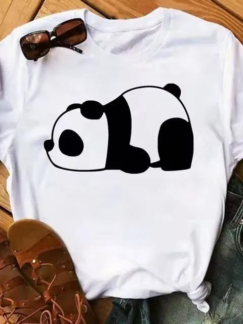 Cute Panda Graphic T Shirt Unisexs Classic American Fashion Heart Print Short Sleeve Summer Weekend Casual Tops