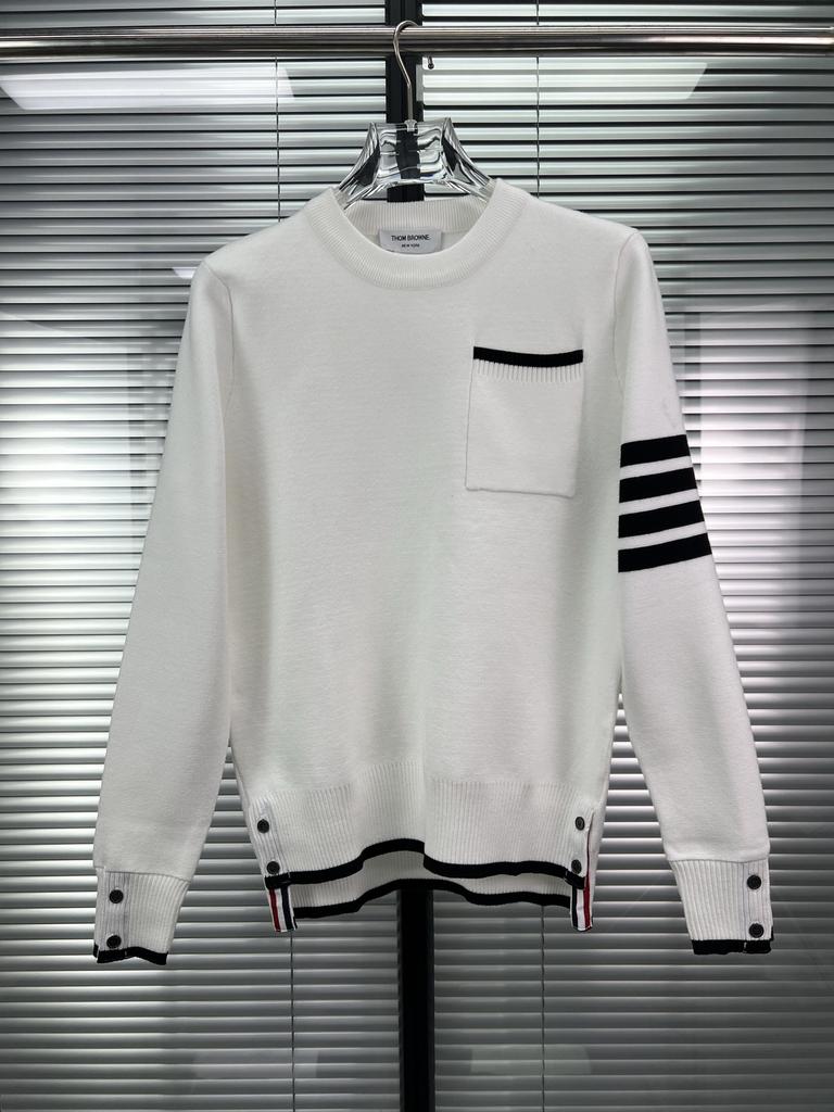 High Version TB Sweater New Men's and Women's Casual Long-sleeved Pocket Striped Four-bar Knitted Crew Neck Long-sleeved Sweater