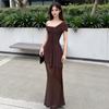 Sexy Spice Girl Style Suspender Mesh Dress Femininity Off Shoulder Waist Skinny Hips Long Skirt Night Dress
