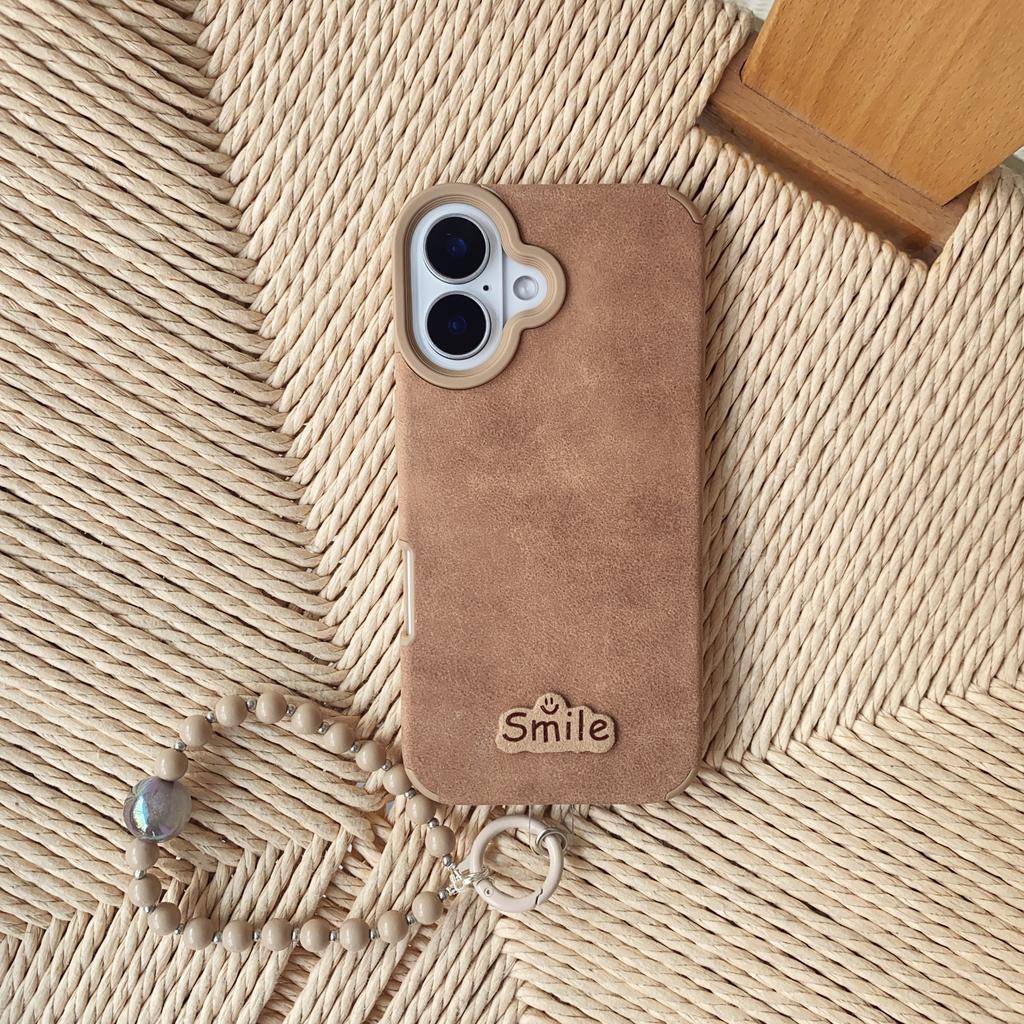 Brown Smile Phone Cover Case with Mobile Phone Chain for iPhone 16 Pro/ Pro Max