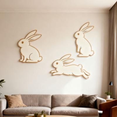 3 Stück Niedlicher Hase Wandaufkleber Cartoon Osterhase Wandsticker Holz Wandbilder Hase