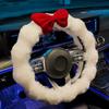 Cute Fluffy Steering Wheel Cover Bow Design Anti Slip Steer Wheel Protector Wave Shape Soft Steering Cover Girls Car Decoration