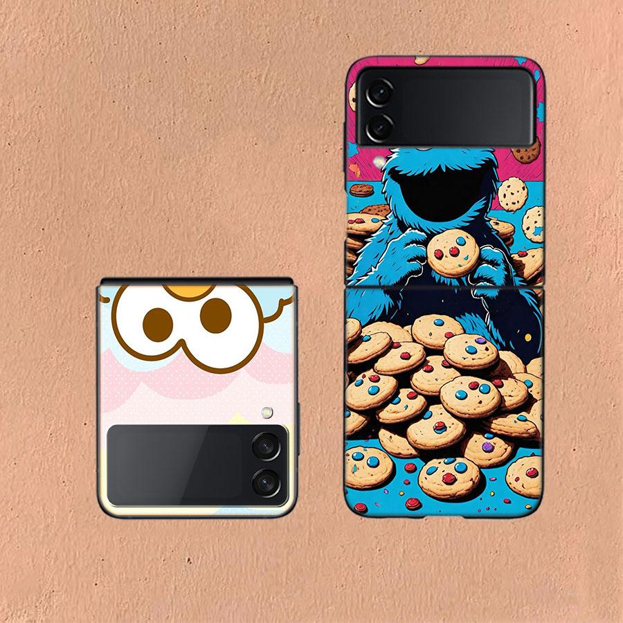 Funny Cookie M-Monster Phone Case For Samsung Z Flip 6 7 5G Galaxy Z Flip 5 4 3 5G Cases Shockproof Hard Cover TPU