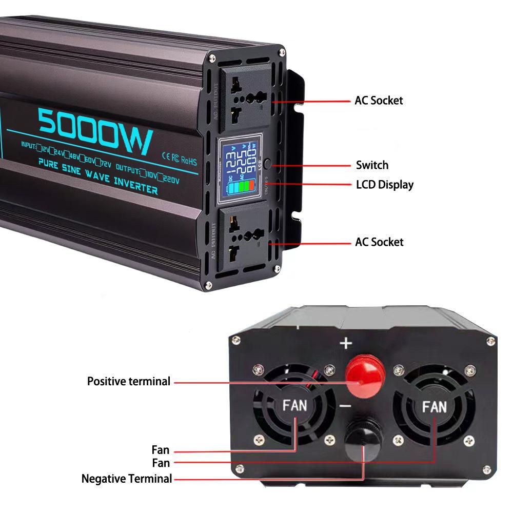 Pure Sine Wave Inverter DC 12V/24V/48V/60V/72V To AC 220V/110V 2000W 3000W 4000W 5000W-8000W Power Converter Car Solar Inverter