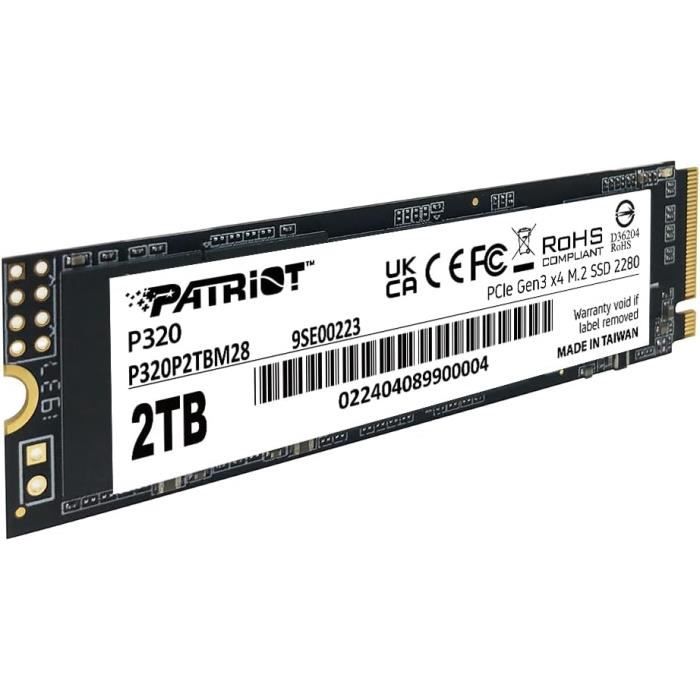 Ssd - patriot memory - p320 - 2 to - nvme pcie gen 3x4 - m.2 2280 - 3000mb/s lecture