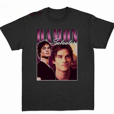 Damon Salvatore Pamiętniki Wampirów Kroniki Wampiryczne Koszulka Damska T-shirt Lata 90. Fajny Męski T-shirt Streetwear Damskie Topy