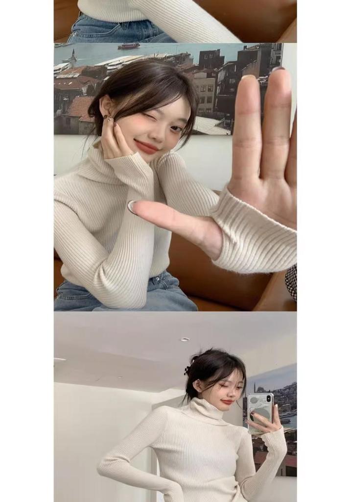Women's High Neck Knitted Base Layer Sweater - Stylish Autumn/Winter Top