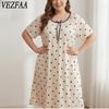 VEZFAA Women's Fashion Summer Spring Polka Dot Print Short Sleeve O‑Neck Loose Casual Nightgown