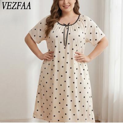 Women's Fashion Summer Spring Polka Dot Print Short Sleeve O‑Neck Loose Casual Nightgown