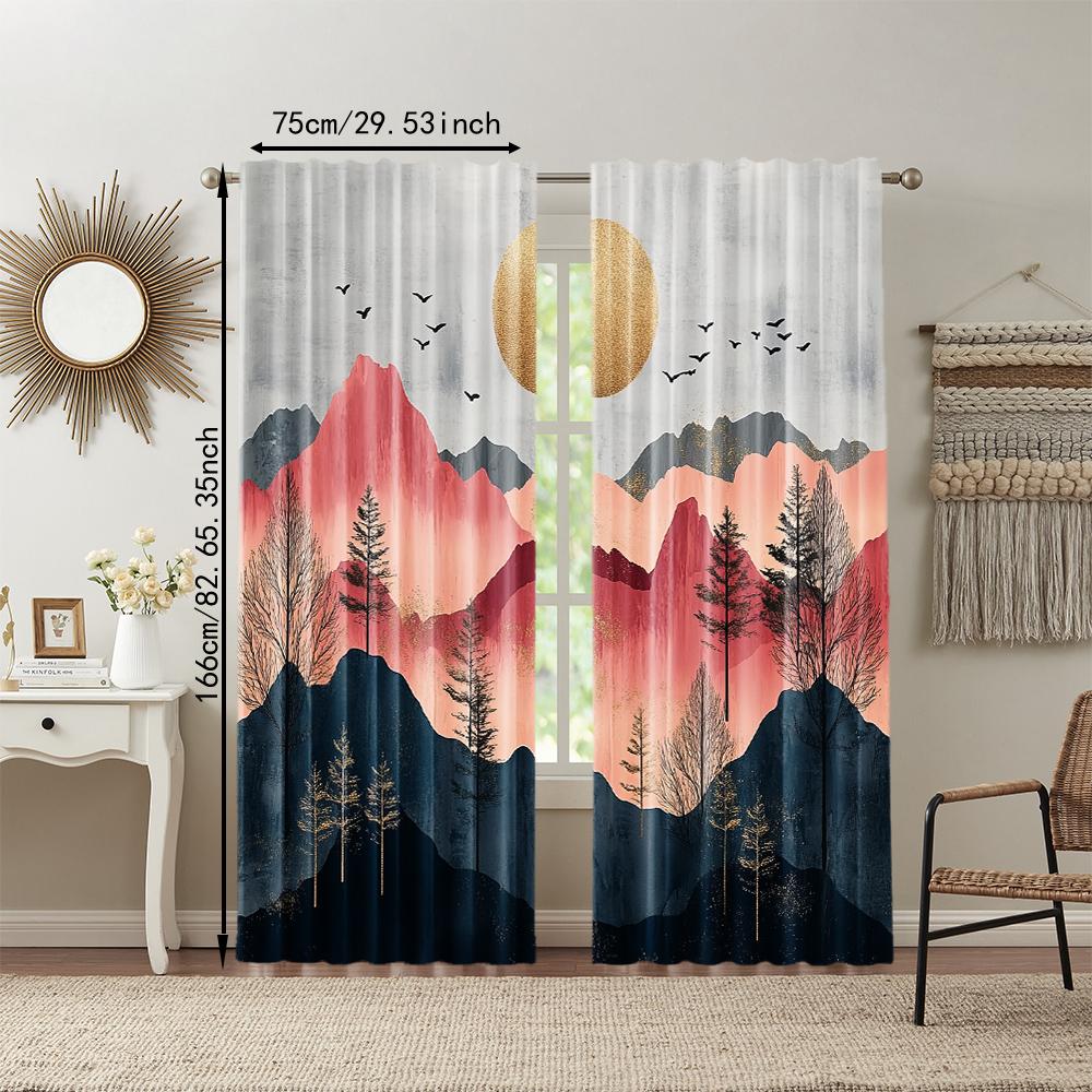 Set Of 2 Versatile Polyester Transparent Curtains Home Decoration Abstract Background Use Bedrooms Living Rooms Made Area Window Treatment