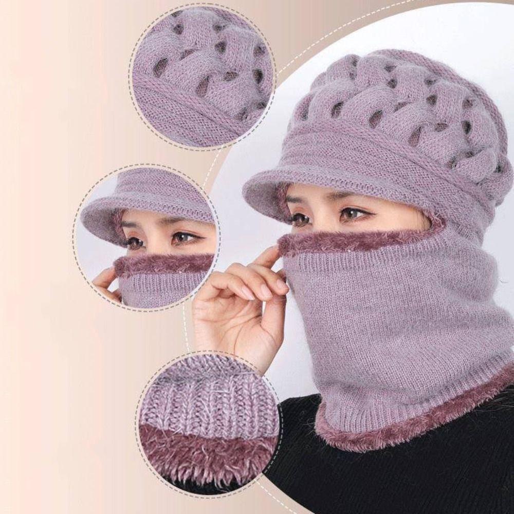With Windproof Brim Knitted Hat Winter Slouchy Beanie Hat Fashion Neck Gaiters  For Women