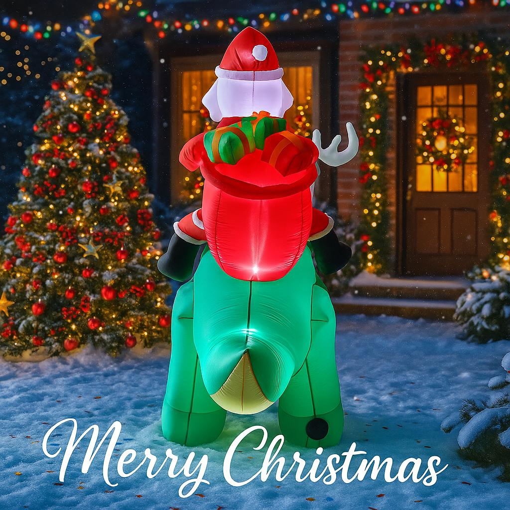 7.8FT Xmas Holiday Inflatable Yard Decor Santa Riding Dinosaur LED Christmas Decor Lawn Garden Toy Supplies Home Ornament Gift