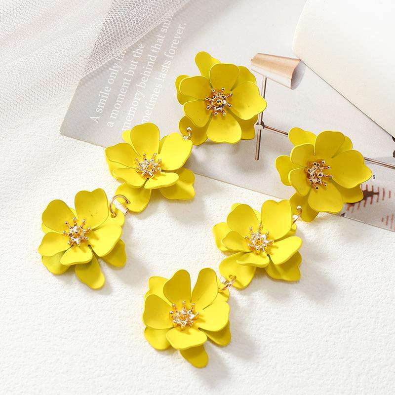 YEHHY European and American Versatile Fashion Long Multi-color Flower-inspired Earring Style Rose-red Studs Earrings