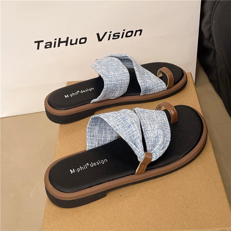 Nischen-Set Zehenslipper Damen Sommer neu Außenmode Designgefühl flacher Boden offene Zehen Strand coole Slipper