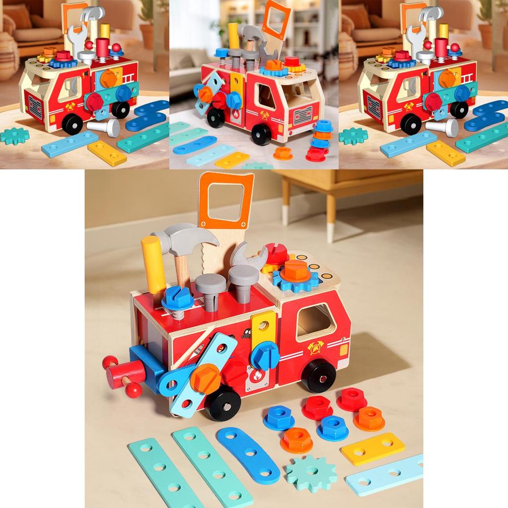 Wooden Fire Truck Puzzle Toy For Kids Educational And Developmental Play