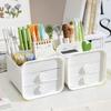 2-Drawer Desktop Organizer Student Stationery Organizer Space-Saving Storage Box with Open Compartments