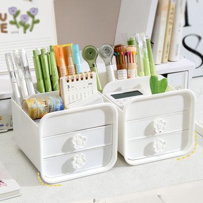 2-Drawer Desktop Organizer Student Stationery Organizer Space-Saving Storage Box with Open Compartments for Office School Desk Storage
