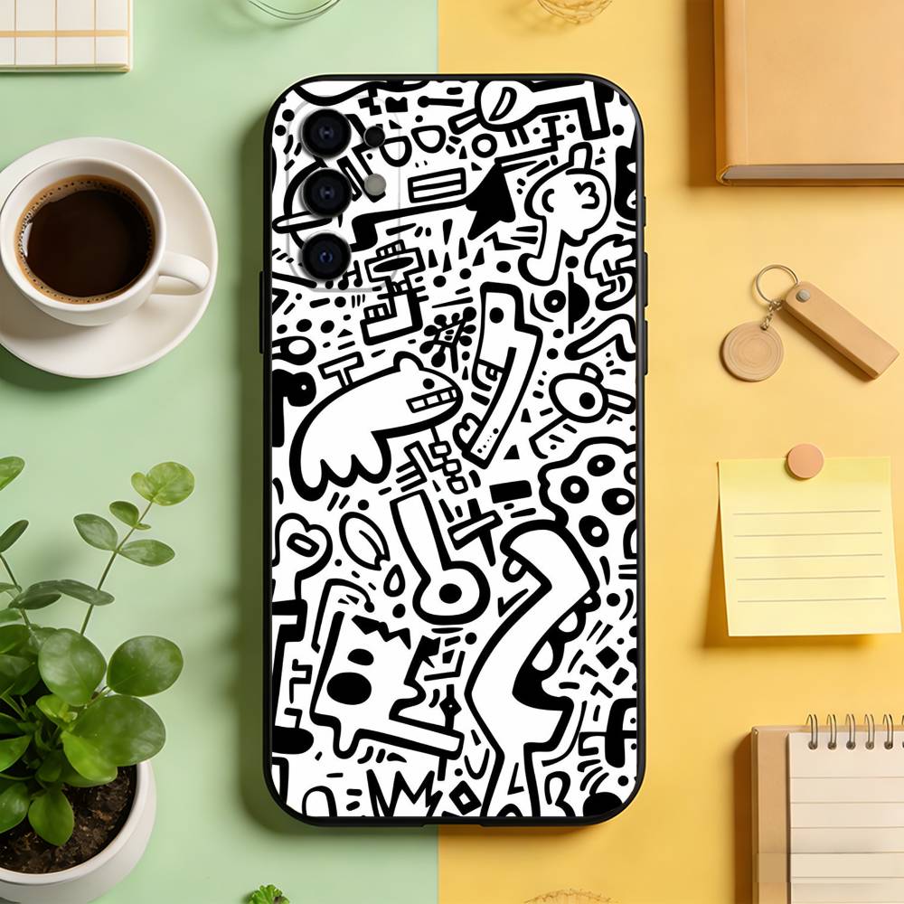 Black White Graffiti Art Phone Case For Samsung S25,S24,S21,S22,S23,S30,Ultra,S20,Plus,Fe,Lite,Note,10,Black Cover