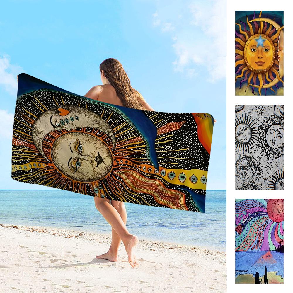S-Sun Celestial Moon Bohemian Big Microfiber Beach Towels Quick Dry Towel Sand Beach Towels Pool Towel for Travel Swim Pool Yoga