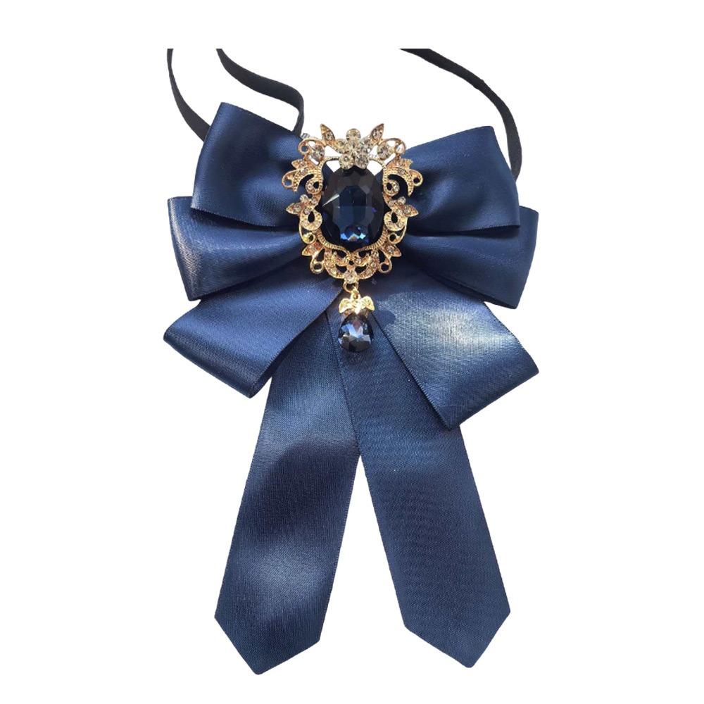

Ribbon Style Diamond-encrusted Pendant Sweet Literary Rhinestone Bow Tie Chest Pin School Uniform темно-синий
