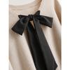 Women Loose V Neck Bow Thick Knitted Casual Sweater Outerwear
