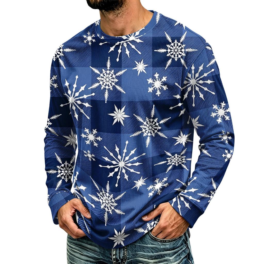 Men's Corduroy Long Sleeve Neck Shirt with Christmas Print for Holiday Casual Wear
