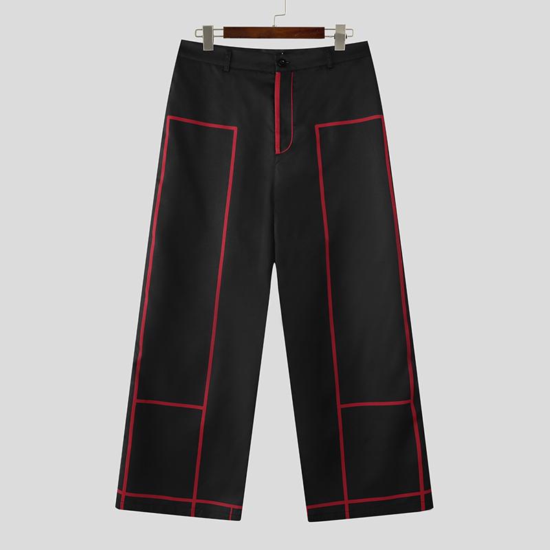 INCERUN Men Zip-up Waist Stitching Casual Long Wide Legs Pants Trousers