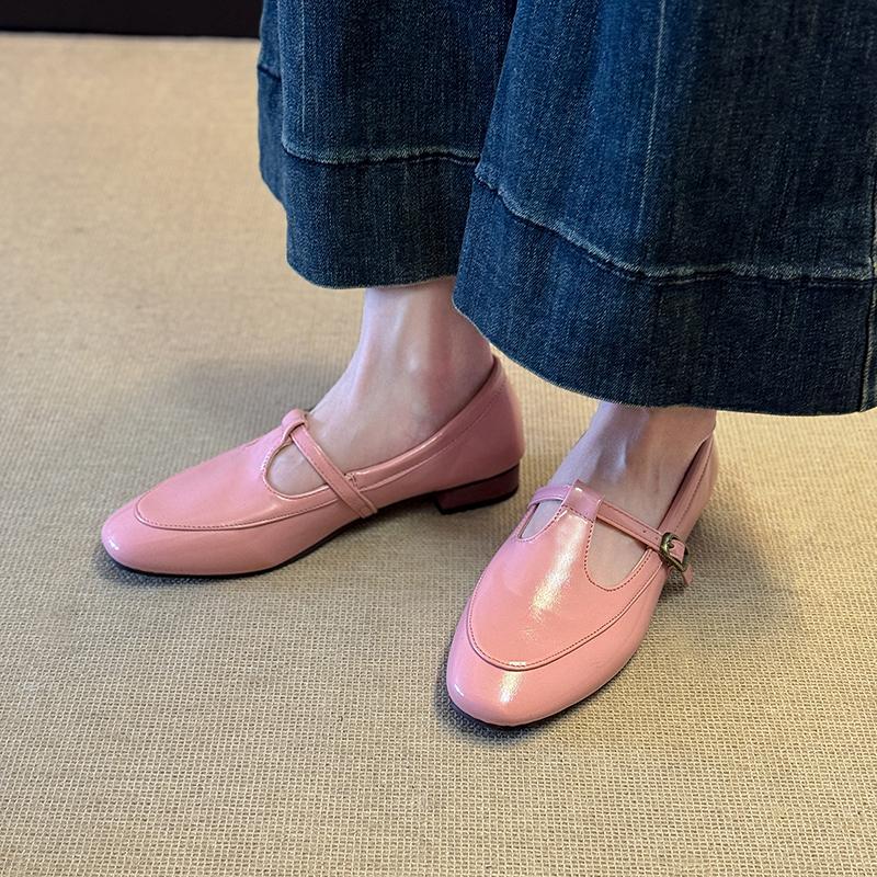 Women's Square Toe Low Heel Single Shoes Autumn Shallow Mouth One Strap Waterproof Non-Slip Low Top Shoes