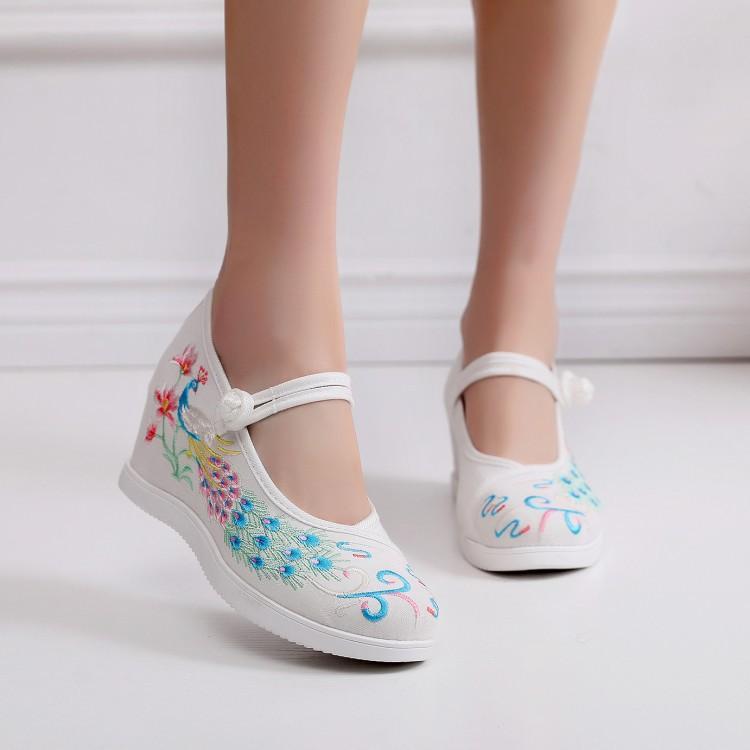 Fashion Chinese - Style Embroidered Wedge Mary Janes | Hanfu & Qipao - Friendly Daily Commute Ancient - Style Shoes