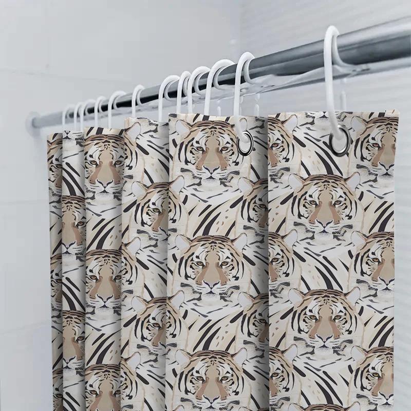 Modern Black White Tiger Print Shower Curtain Waterproof Bathroom Decor for Kids Room Home Decoration