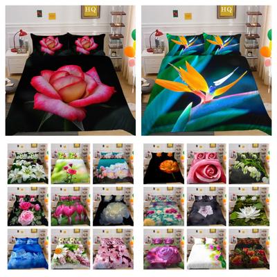 Ropa de cama con estampado de flores para el hogar, colchas de microfibra de tamaño doble, juego de funda de edredón de diseño Superior para niña