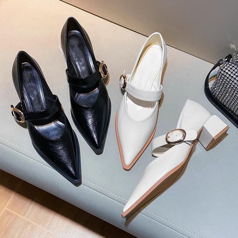 Fashion 2025 New Designer Vintage Heels Women Silvery Pointed Toe Women Mary Jane Shoes Fashion Shallow Casual Low Heel Dress Shoes