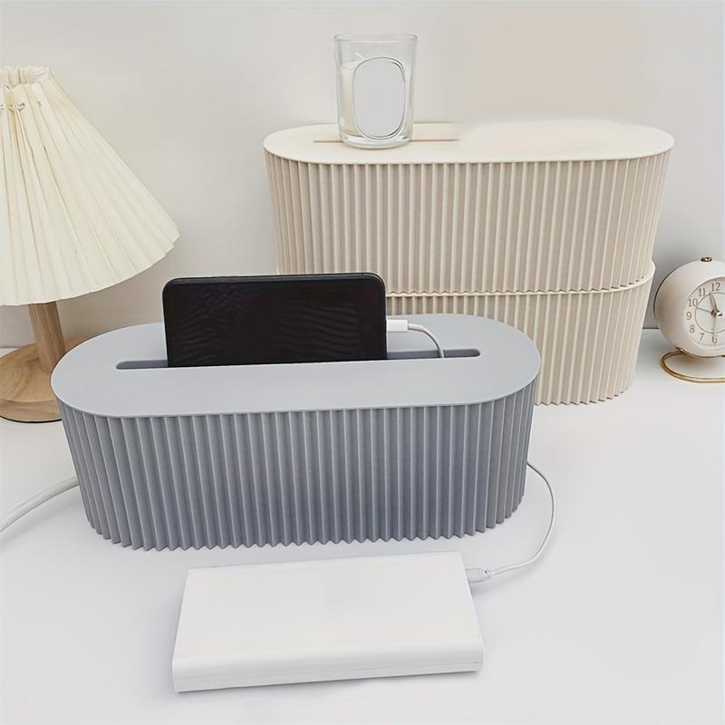 1pc Cable Storage Box with Lid for Office, High Capacity Cord Organizer, Space Saving Desktop Socket Cable Management Box
