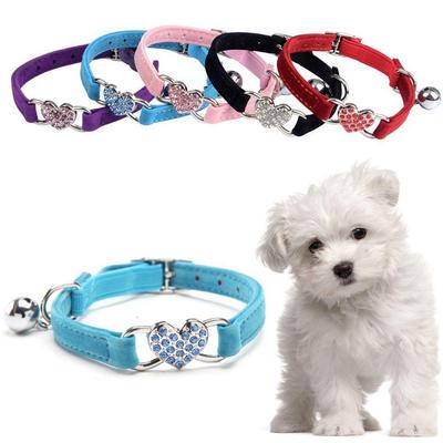 Lovely Elastic Cat Kitty Pet Necklacce Bell Heart Shape Velvet Dog Collar