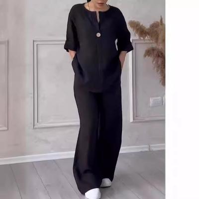 Spring and Autumn Women's Long Sleeve Shirt Fashion Solid Colour Casual Pant Suit