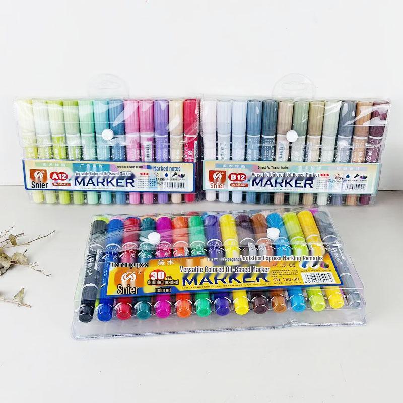 Snell Double-Ended Oil-Based Marker Pens - 24/30 Colors for Children and POP Art