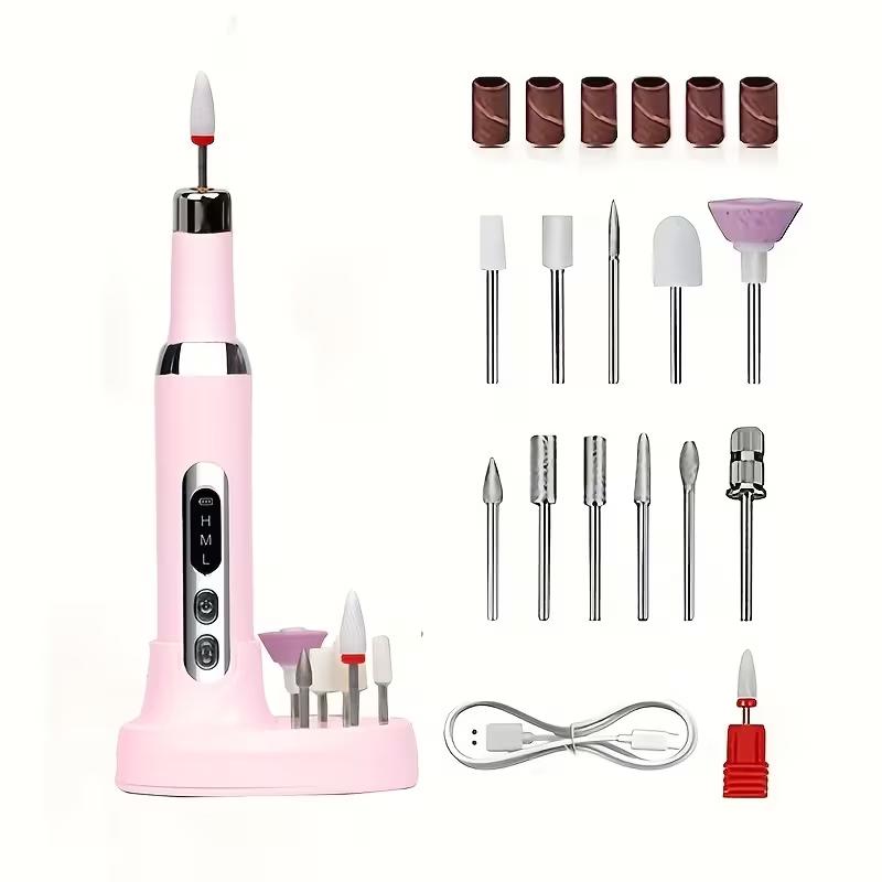 Cordless Electric Nail Drill – Includes Bits & Sanding Bands, for Acrylic and Gel Nails; Ideal for Buffing, Polishing, and Trimming Less