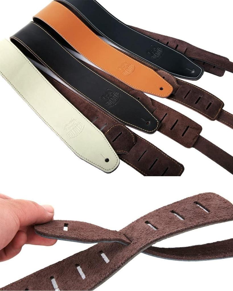 Leather Guitar Strap Cowhide Head Drop Prevention Acoustic Electric Bass Genuine Leather Strap [Laquest] (Brown)
