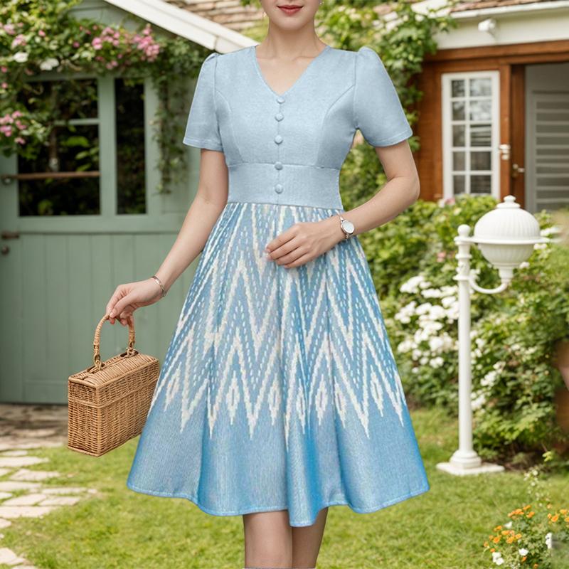 

ZANZEA Женское повседневное летнее платье с V-образным вырезом и коротким рукавом с принтом 5XL синий