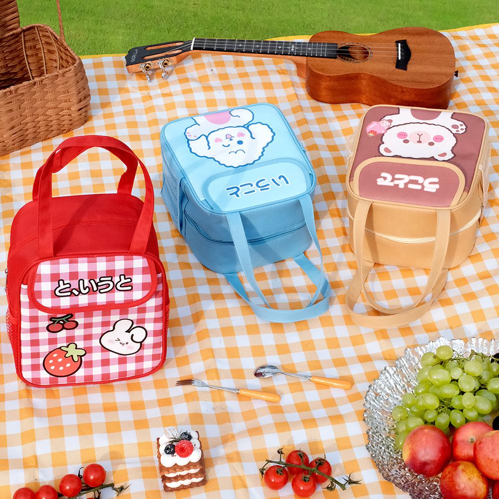 Insulated Lunch Bag for Kids with Water Bottle Pocket Cute School Student Lunchbox Bag Girls Boys Portable Food Storage Bag Tote